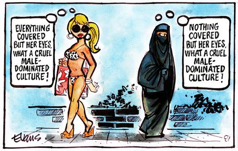 Great cartoon: Burka vs Bikini - symbols of male-dominated cultures -  Democratic Underground
