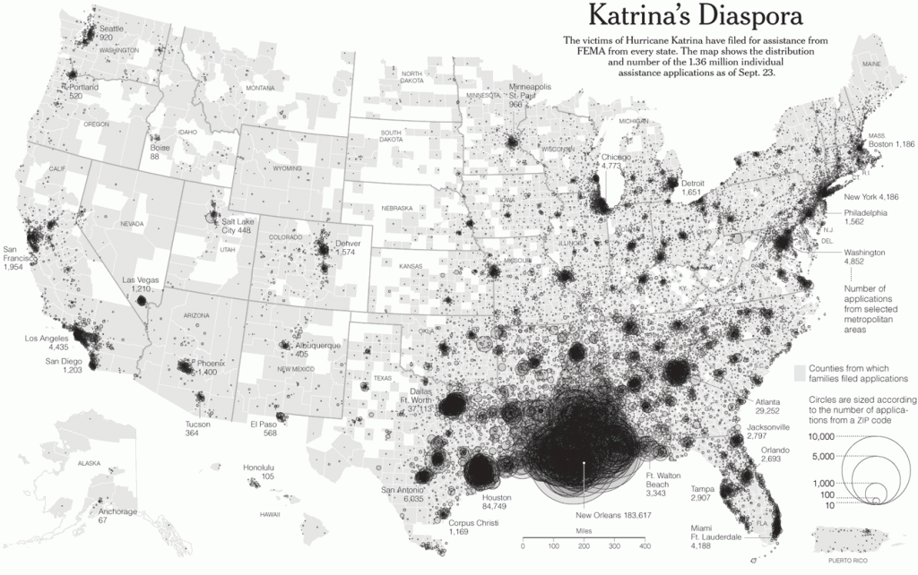 The New York Times, Katrina displacement as of 9/23/2005.