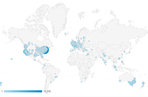 Geographic Distribution of Cyborgology Readers October 2012 - October 2013