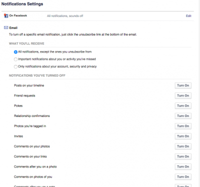 Enjoy customizing Facebook email notifications... all 61 of them, enabled by default