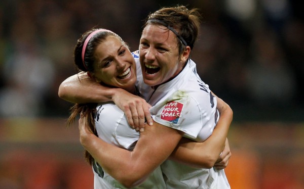 Alex Morgan celebrates with Abby Wambach (R) during the 2011 FIFA Women's World Cup Final. Photo by Friedemann Vogel/Getty Images, via alexmorgansoccer.com.