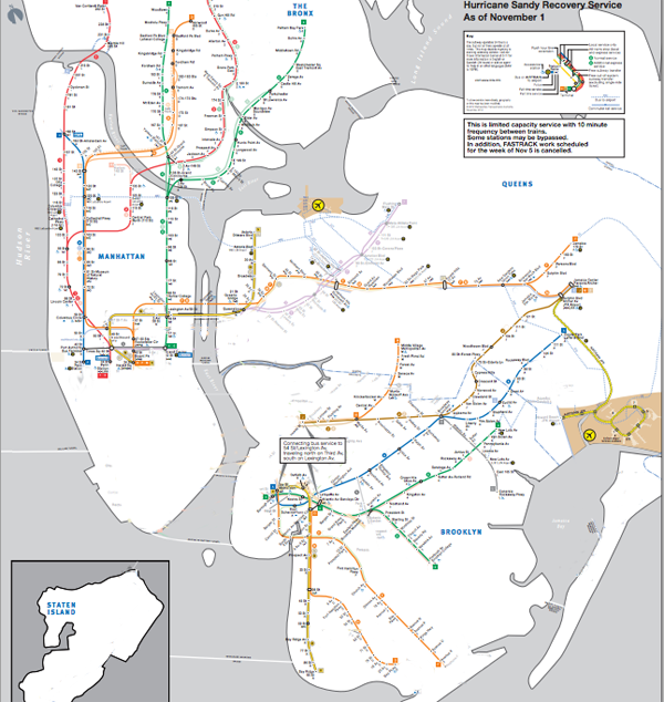 New York City subway map, Hurricane Sandy hangover map