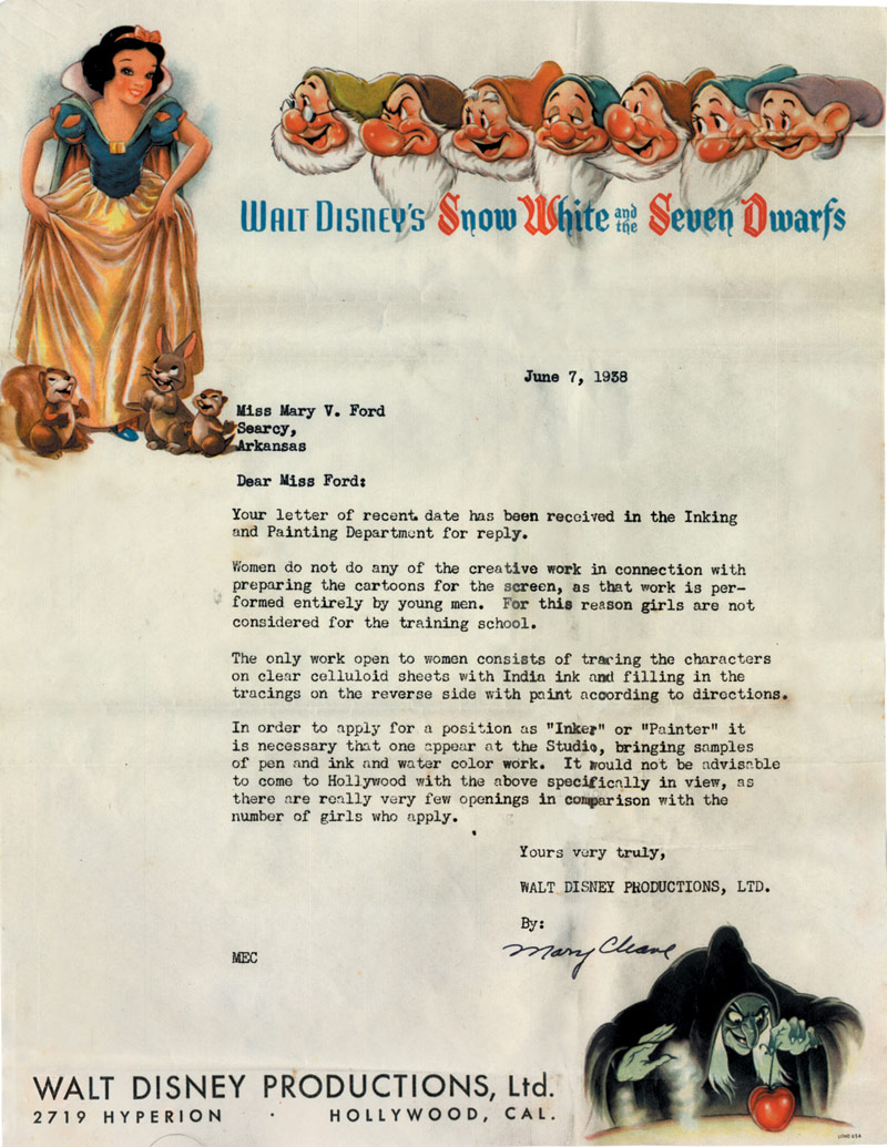 Disney Rejection Letter, 1938 - Sociological Images