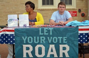 Students offer information at a University of Missouri voter registration drive. Photo courtesy the KOMUNews flickr photostream.