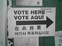 Voting signs in New York are multi-lingual. Photo by John Morton via Flickr.com