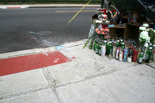 A makeshift shrine at the scene of a shooting death in Jersey City. Photo by Kai Schreiber via flickr.com.