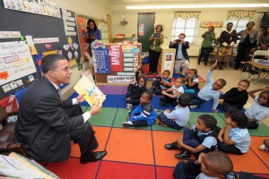 Maryland's Lt. Gov. reads to elementary school children. According to that state's Department of Corrections, 72% of its prisoners are African American. Just under 30% of the state population is African American.